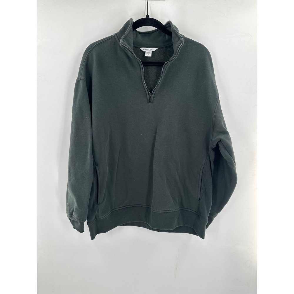 Athleta Forever Fleece 1/4 Zip Sweatshirt Green - Picture 2 of 6